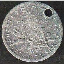 1905 France 50 Centimes Silver Coin