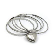 Bangle Set - Multi Metal Bangles Set w/ Heart Charm - BR-HB008B