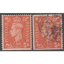 1950-1 George VI, . 1/2d Value. Pale Orange. Wm 127, Good Used
