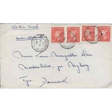 Canada Postes Postage Issue 1952 AIR MAIL MPO500 Wainright Alberta to Denmark