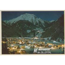 Mayrhofen Aerial Air Birds Eye Night Illuminations Austrian Austria Postcard