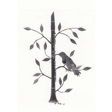 z76 Woodpecker Bird Playing A Vintage Clarinet Postcard