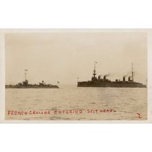 French Cruiser Ship Entering Spithead Antique RPC Postcard