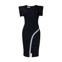 Summer new short sleeve bag hip tight temperament through slit bright edge dress