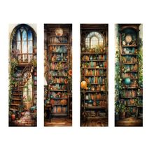 Whimsical Bookshelf Bookmarks Book Markers Gift For Reader (X4)