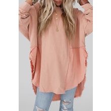 Crinkle Splicing Raw Hem High Low Oversized Blouse