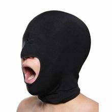 Black Blow Hole Open Mouth Spandex Hood Adult Mask Master Sexy Slave Sub Dom Rol