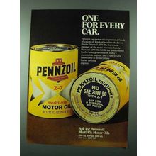 1975 Pennzoil 20W-50 Motor Oil Ad - For Every Car