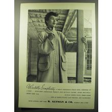 1949 B. Altman & Co. Coat Ad - Worldly Simplicity