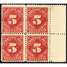 J64, Mint NH 5¢ Block of Four Postage Due Stamps SCV $130.00 - Stuart Katz