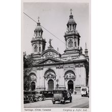 Old Transport Cars At Santiago Catedral Chile Real Photo Postcard