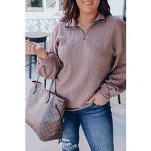 Plus Size Textured Knit Zip Neck Pullover