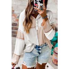 Multicolor Colorblock Seamed Ribbed Henley Hoodie