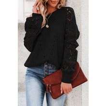 Black Hollow-out Puffy Sleeve Knit Sweater