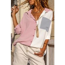 Dusty Pink Color Block/Pure Color Patch Pocket Shirt