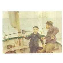 THE STEERING LESSON, 1892 painted by Henry Scott Tuke unused vintage postcard #