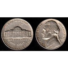 USA Five Cents 1955 Coin Monticello Jefferson 5c Nickel