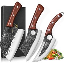 3PCS Butcher Knife Set, Hand Forged Serbian Chef Knives & Meat Cleaver & Viking