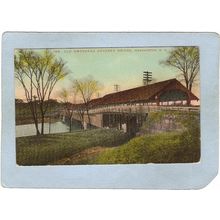 NH Manchester Covered Bridge Postcard Old Amoskeag Covered Bridge World Gu~399
