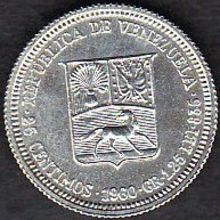 1960 Venezuela 25 Centimos Silver Coin