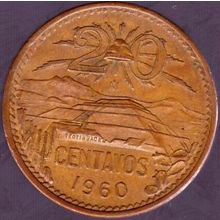 1960 Mexico 20 Centavos Coin