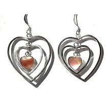 Sterling Silver Triple Heart Dangle with Genuine Stone Earrings