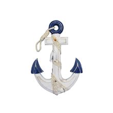 Pack Of 2] Wooden Rustic Blue/White Anchor w/ Hook Rope and Shells 13""
