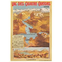 Lac Des Quatre Cantons Swiss Luzern Railway Timetable Poster Postcard