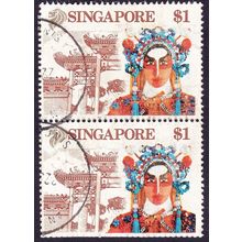 SINGAPORE 1990 Tourism Chinese Opera Headdress $1 pair Sc#580 - USED x2 @C108