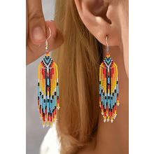 White Western Rice Bead Tassel Hook Earring