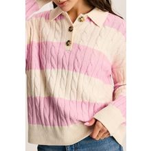 Pink Stripe Cable Knit Collared Henley Sweater