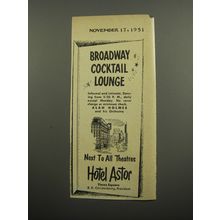 1951 Hotel Astor Ad - Broadway Cocktail Lounge