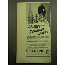 1957 Greek Line Cruise Ad - Twin Tourist routes to Europe 7 exciting lands