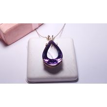 Estate 12ct Natural Pear Cut Amethyst 14Kt Yellow Gold 19" Necklace/Pendant22308