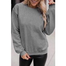 Gray Plain Crew Neck Pullover Sweatshirt