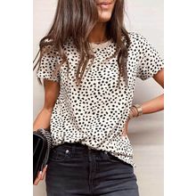 Apricot Cheetah Print O-neck Short Sleeve T Shirt