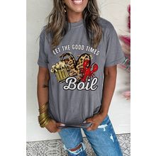 Gray Let The Good Times Boil Crawfish Leopard Heart Graphic Tee