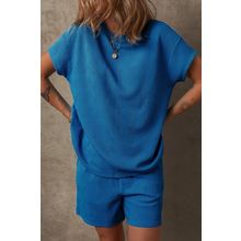 Bluing Solid Textured Crew Neck Short Set