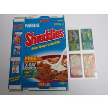 Nestle 1997 Shreddies X-Ray Dinosaurs Cereal Box & Set of 4 Cards