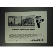 1963 Keystone Electric Movie Camera Ad - From London to Athens without a windup