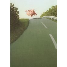 Heinz Obein Autobahnsau German Flying Pig on Autobahn Painting Postcard