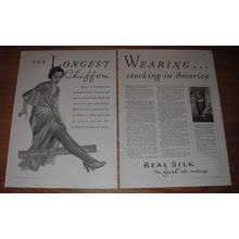 1933 Real Silk Stockings Ad - The longest wearing .. chiffon stocking in America