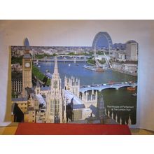HOUSES OF PARLIAMENT & LONDON EYE, LONDON large unused postcard =