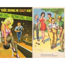 French Bowls Bowling 2x Comic Postcard s