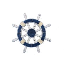 Pack Of 2] Rustic Dark Blue and White Decorative Ship Wheel 12""