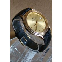 Pierre Cardin Unisex Quartz Watch. Gold Plated. Black Leather Strap. N.R