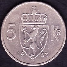 1963 Norway 5 Kroner Coin