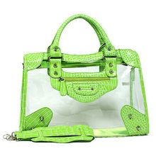 Clear PVC Tote Bag w/ Croc Embossed Patent Leather-like Trim - Green - BG-CLR...