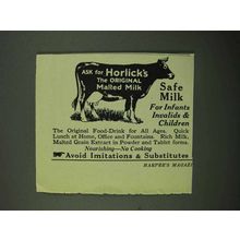 1922 Horlick's Malted Milk Ad - Safe Milk for Infants
