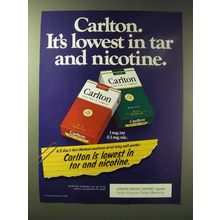 1989 Carlton Cigarettes Ad - It's lowest in tar and nicotine